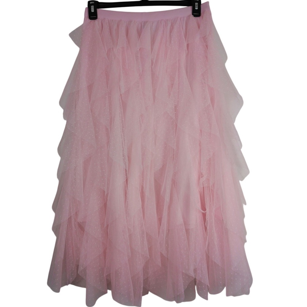 WD NY Pink Swiss Dot Tulle Tiered Midi Skirt Womens Large Coquette Ballet NWT